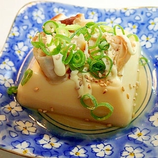 焼き餃子と葱の卵豆腐